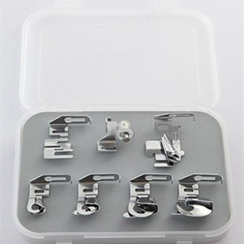 7 piece Low Shank Bias Binder Rolled Hem Hemmer Edge Stitcher Foot Set