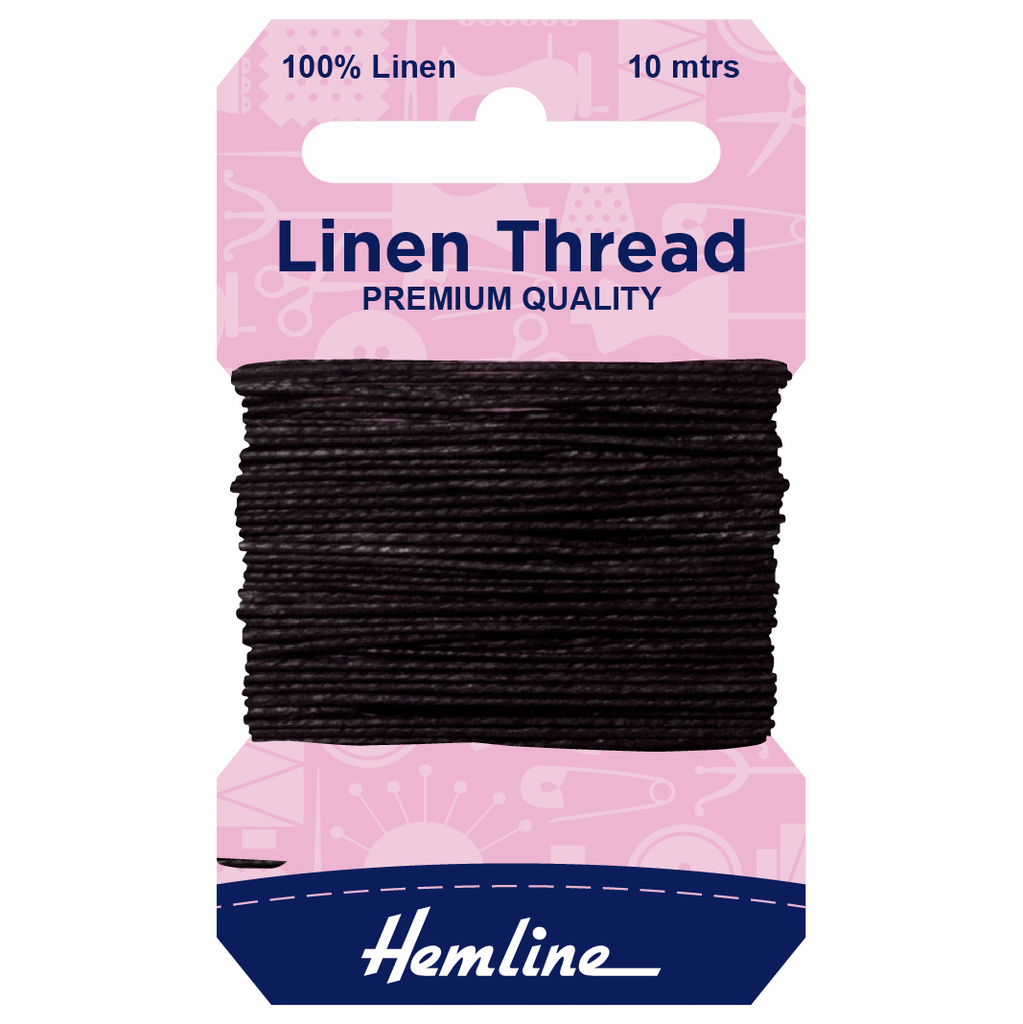 Hemline 100% Linen Thread Black 10mtrs