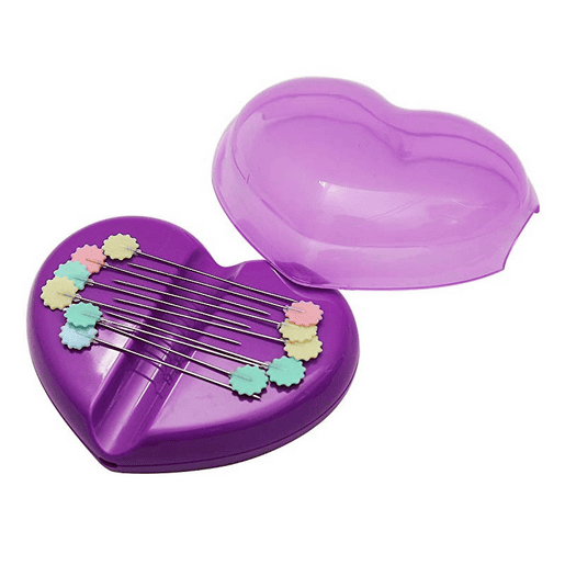 Heart Magnetic Pin Cushion Sewing Pin Holder with Free Pins Purple or Turquoise