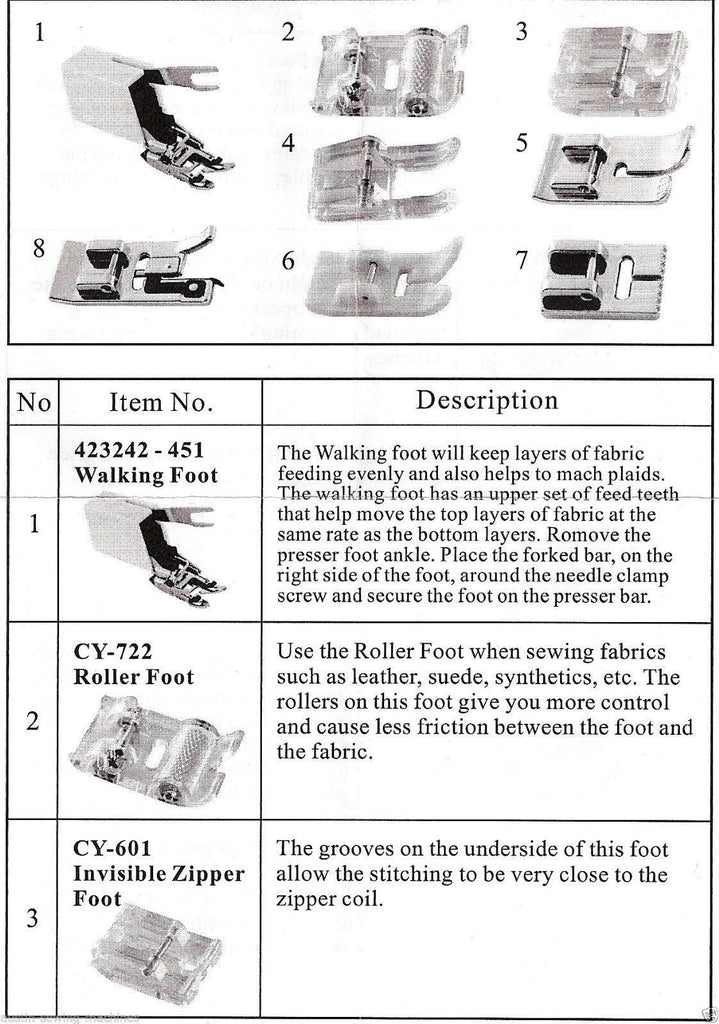 8 Piece Presser Foot Kit incl. Walking Foot