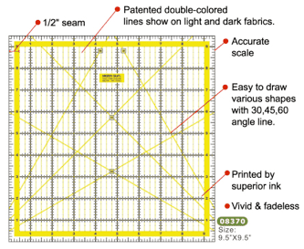 Quilting Patchwork Ruler 9.5 inch x 9.5 inch