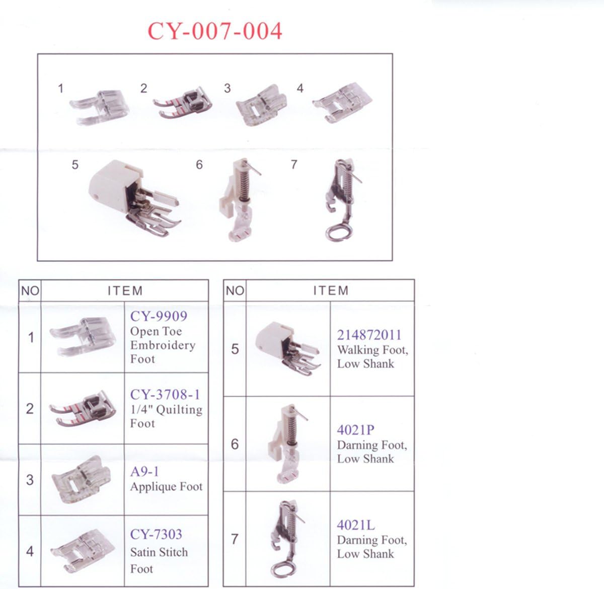 7 Piece Presser Feet Kit Bias Tape and Rolled Hem
