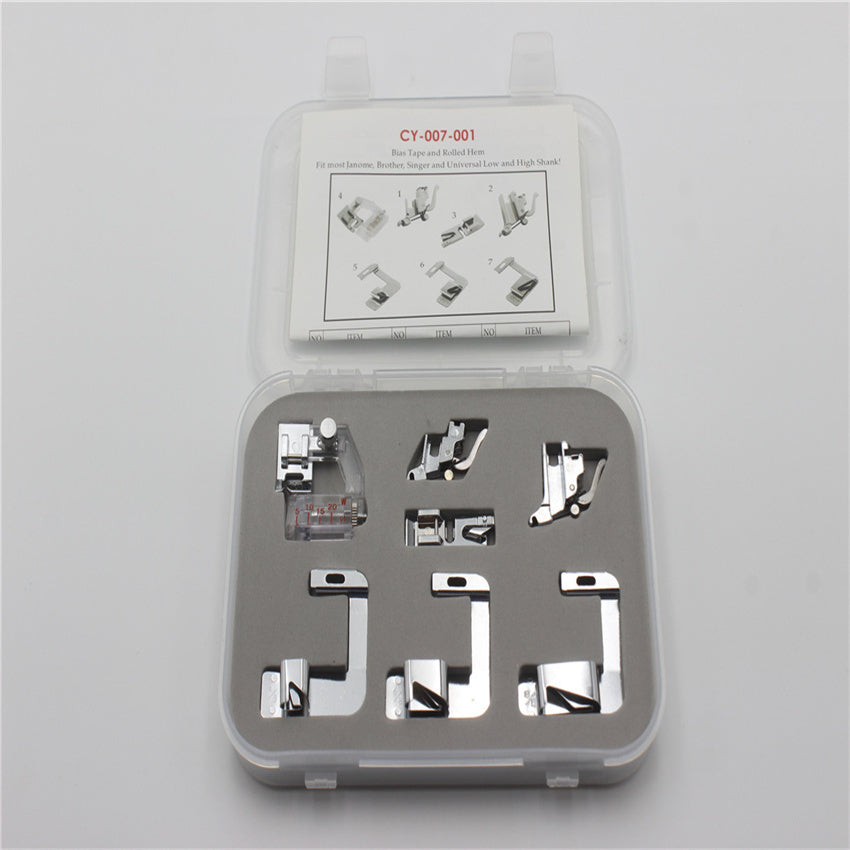 7 piece Bias Hemmer Binder Foot Set For Singer Brother Toyota Pfaff Babylock Home Low-Shank Sewing Machine
