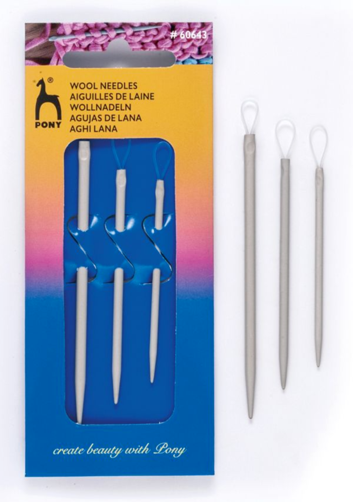 3x Pony Wool Needles Large Eye Loop Knitting Sewing Crafts Aluminium